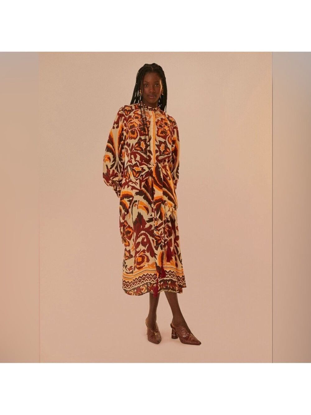 Farm Rio Cream Toucans Scarf Maxi Dress